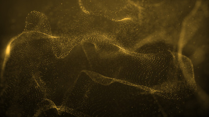 Poster - beautiful golden particle flow abstract background fluid wavy design element technology, science, music
