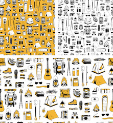 set of positive endless textures. vector seamless patterns with isolated elements in yellow, white, 