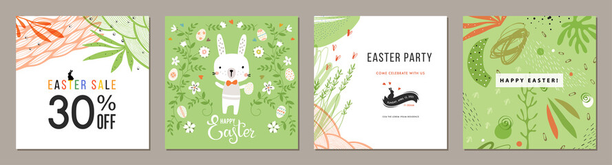 Wall Mural - trendy easter square templates. suitable for social media posts, mobile apps, cards, invitations, ba