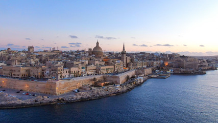 Beautiful evening view over Valletta Malta - aerial photography