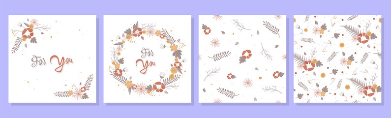  Collection of minimal floral cards and patterns. Beautiful set of cards for invitations, card design, gifts and more