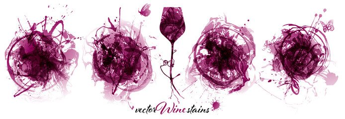 Wall Mural - Set with strokes backgrounds and red wine stains. Artistic graphic resource for your wine designs.