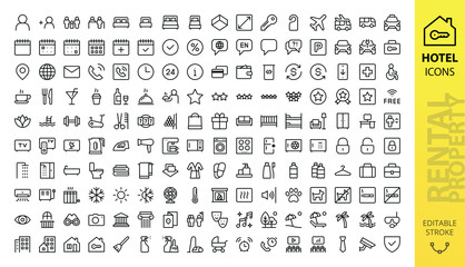 hotel icons set. rental property isolated icons. set of apartment reservation, hotel booking, rent h