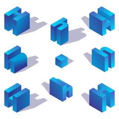 Poster - Volumetric 3d style isometric blue english letter h with shadow