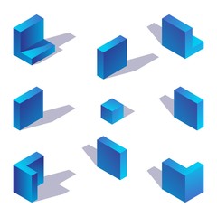 Poster - Blue gradient english letter l isometric with shadow in various foreshortening