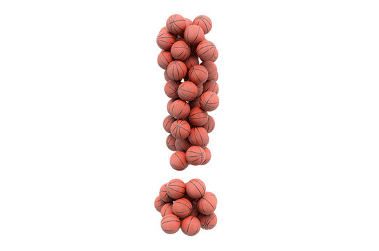 Exclamation mark from basketball balls, 3D rendering
