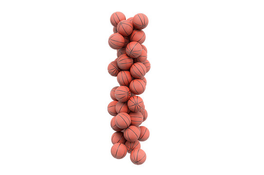 Letter I from basketball balls, 3D rendering