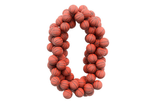 Number 0 from basketball balls, 3D rendering