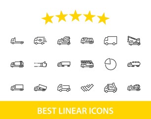 Wall Mural - Truck Set of Transport Vector Line Icons. Contains such Icons as Truck, Transportation, Tow Truck, Cranes, Mixer, Garbage Truck, Manipulators, Delivery service and more. Editable Stroke. 32x32 Pixels