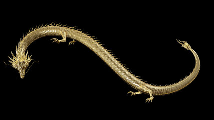 Wall Mural - full body gold dragon in smart pose with 3d rendering include alpha path.
