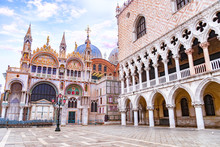 View Of The Exterior Of The Saint Mark's Cathedral (Basilica San Marco) And Doge's Palace (Palazzo Ducale) In Venice, Italy