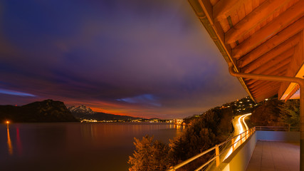 Wall Mural - Night panorama of the lake and mountains.
