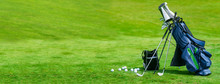 Banner Bag Of Golf Clubs On The Golf Course