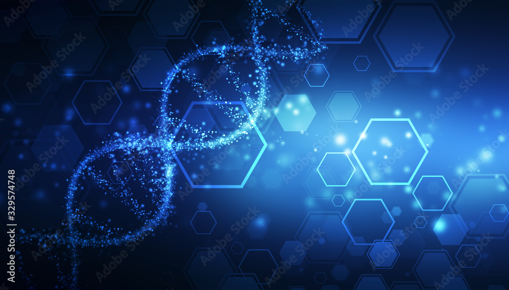 DNA structure, abstract medical and health care background, Abstract technology science concept DNA futuristic on hi tech blue background  - obrazy, fototapety, plakaty 