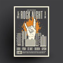 Rock Night Party Poster Flyer Mockup Template For Your Night Club Party Or Live Music Event Or Concert. Vector Illustration.