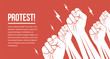 Group of white raised up fists arms of protesting peoples. Protest, demonstration, meeting concept vector illustration.