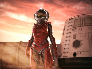astronaut on mars mission isolation- 3d rendering