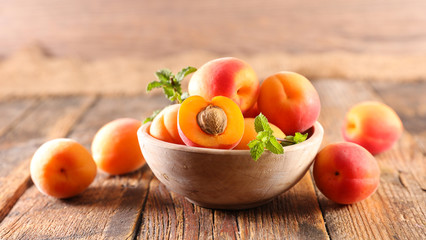 Wall Mural - fresh apricot and leaf- summer fruit