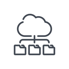 Poster - cloud storage line icon. cloud service with connection to data folders vector outline sign.