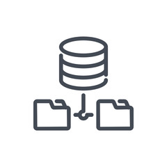 Poster - Data server with connection to file folders line icon. File storage database vector outline sign.