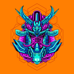 Mecha head samurai with sacred geometry pattern