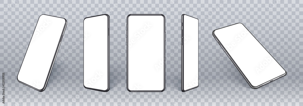 Mobile phones mockup in different angles isolated, 3d perspective view ...