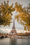 Fototapeta Boho - Eiffel Tower and the Seine on an autumn day