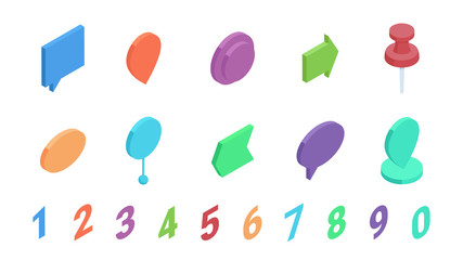 Fototapete - Isometric bullet point with numbers vector illustration set - isolated bright colorful bullet pointers.