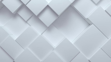 Poster - White moving cubic surface. Changing tiles. Motion design pattern. 3d loop animation with dynamic boxes. 4K seamless technology composition. Abstract background