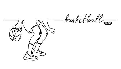 Wall Mural - Basketball background simple vector sketch with lettering basketball sport.One continuous line drawing.