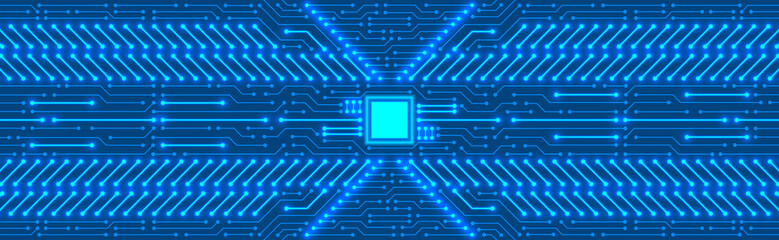 Poster - Microchip Technology Background, blue digital circuit board pattern