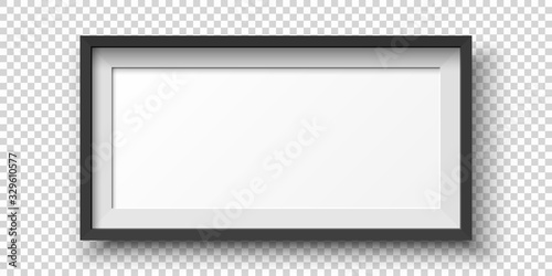 Cuadros en Lienzo Realistic horizontal black picture frame isolated on transparent background