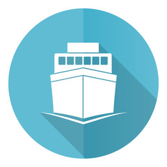 Aufkleber - Ship blue round flat design vector icon isolated on white background, boat, travel, marine illustration in eps 10