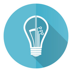 Poster - Creative blue round flat design vector icon isolated on white background, idea, bulb, circuit illustration in eps 10