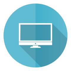 Poster - Screen blue round flat design vector icon isolated on white background, monitor, display, computer illustration in eps 10