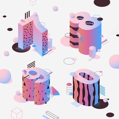 Poster - Neon isometric numbers, pink color. Fon set isometric luminous characters seven, eight, nine and zero. Vector 3d digits for typographic design.