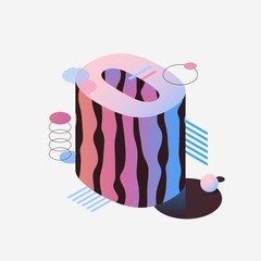 Poster - 3d isometric pink and purple number zero. Vector futuristic neon count down illustration, digital design for web e-commerce sales promotion, abstract digit 0 symbol typography