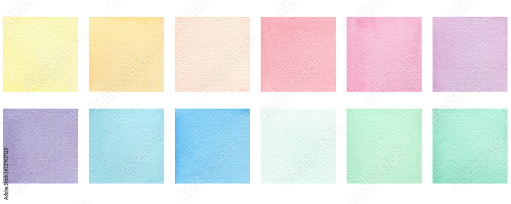 set of watercolor colorful squares isolated on white, pastel colored square design element for poster, invitation, frame or card - obrazy, fototapety, plakaty 