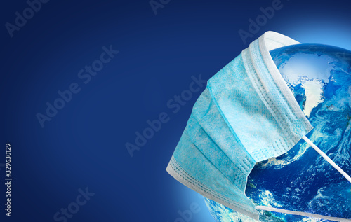 Cuadros en Lienzo Earth planet in medical protective mask