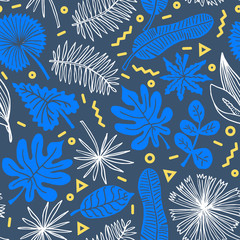 Wall Mural - Vector seamless pattern with tropical leaves and nature