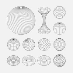 wireframe earth grid mesh objects set. network line, hud design spheres set. isolated on white backg
