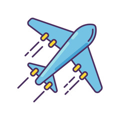 Poster - Airplane blue RGB color icon. Flight with airlines. Take airliner to destination. Trip abroad. International journey with plane. Voyage transportation. Tourism, traveling. Isolated vector illustration