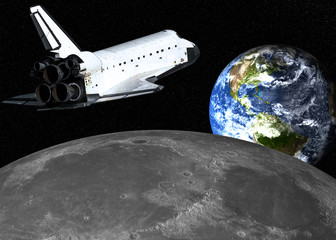 Wall Mural - space shuttle near the moon with earth on the background. science fiction wallpaper. elements of thi