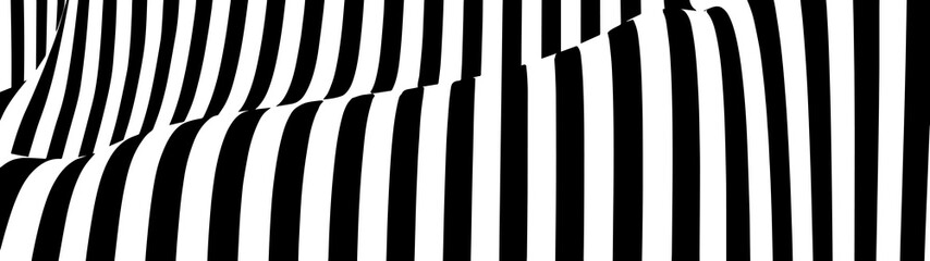 Poster - Abstract wave of white and black curved lines. Hallucination. Optical illusion. Twisted illustration. Futuristic background of lines. Dynamic wave. Vector.
