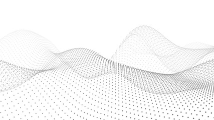 Poster - Abstract dynamic wave of particles. Wave of gradient dots on white background. Futuristic vector illustration.