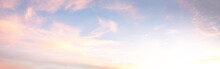 Light Soft Panorama Sunset Sky Background With Pink Clouds