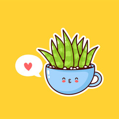 Cute happy funny succulent plant in cup