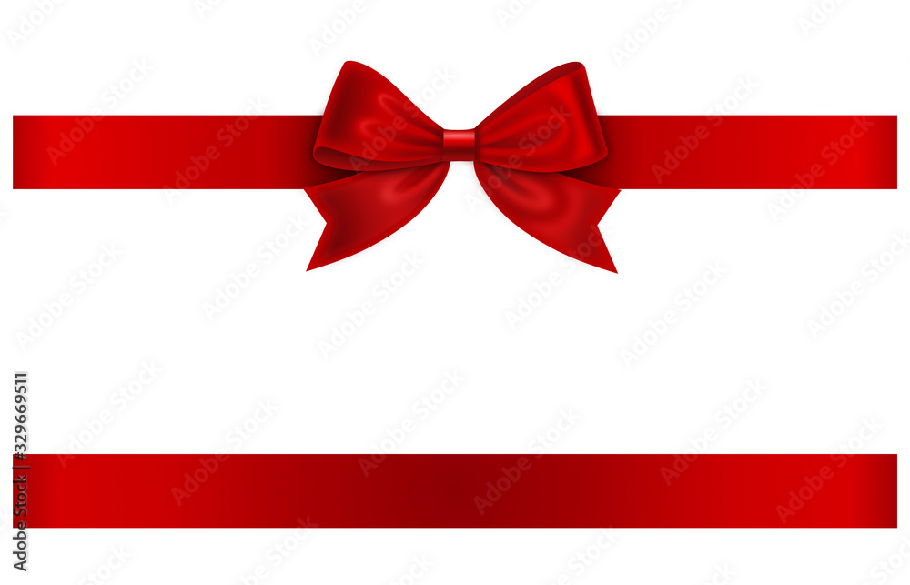 red ribbon and bow isolated on white - obrazy, fototapety, plakaty 