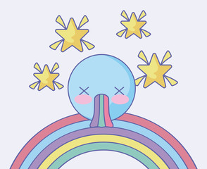 Poster - stars and cute emoji with rainbow over pink background