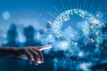 Leinwandbilder - Businessman hand touching global network and data exchanges over the world 3D rendering